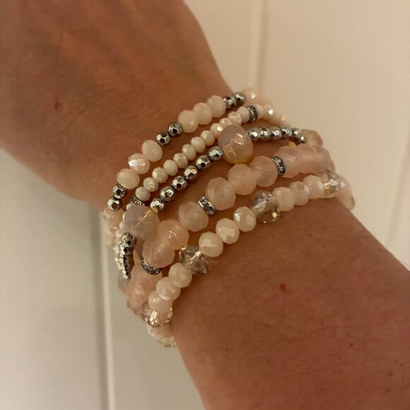 Jewelry - Pink, Silver, Clear Pearl Beads Set of Bracelets